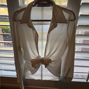 🌺Chloe Dao Women's Sheer White Tie-Front Blouse🌺🌺